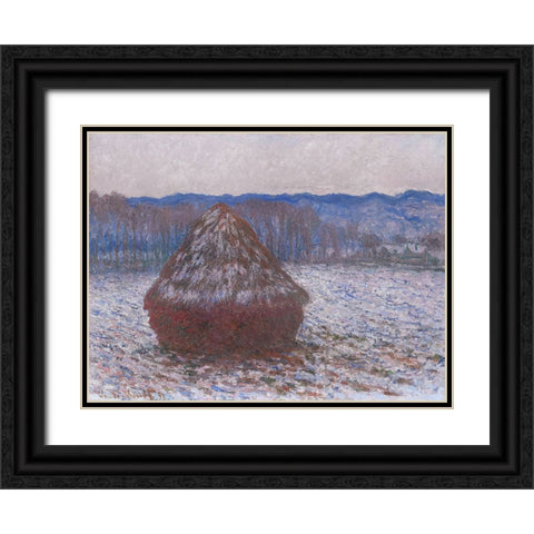 Monet Haystacks II Black Ornate Wood Framed Art Print with Double Matting by Monet, Claude