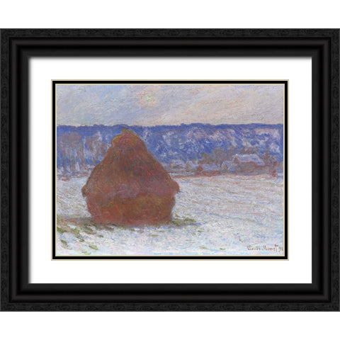 Monet Haystacks III Black Ornate Wood Framed Art Print with Double Matting by Monet, Claude