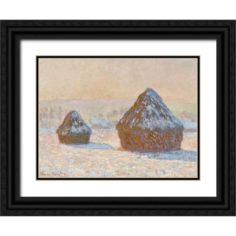 Monet Haystacks IV Black Ornate Wood Framed Art Print with Double Matting by Monet, Claude