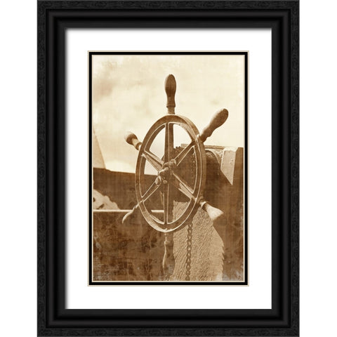 Sepia Ships Wheel I Black Ornate Wood Framed Art Print with Double Matting by Vision Studio