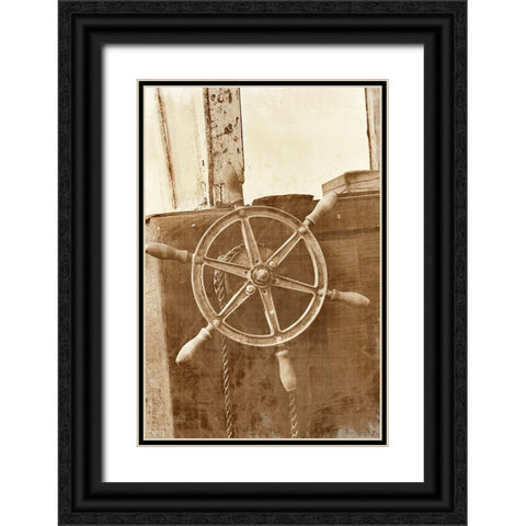 Sepia Ships Wheel II Black Ornate Wood Framed Art Print with Double Matting by Vision Studio