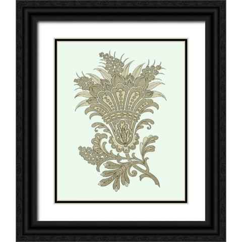 Celadon Floral Motif I Black Ornate Wood Framed Art Print with Double Matting by Vision Studio