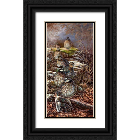 Quail Trail Black Ornate Wood Framed Art Print with Double Matting by Mock, Carolyn