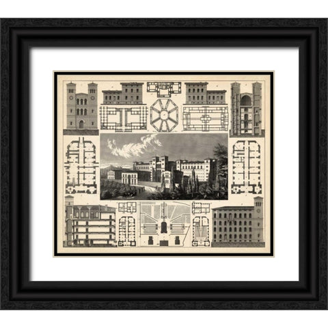 Antique City Plan III Black Ornate Wood Framed Art Print with Double Matting by Vision Studio