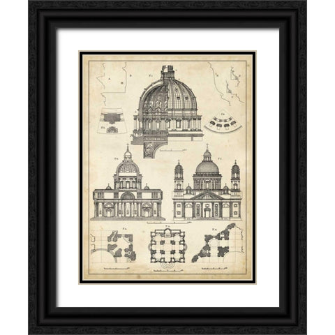 Vintage Architects Plan II Black Ornate Wood Framed Art Print with Double Matting by Vision Studio