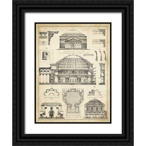 Vintage Architects Plan III Black Ornate Wood Framed Art Print with Double Matting by Vision Studio