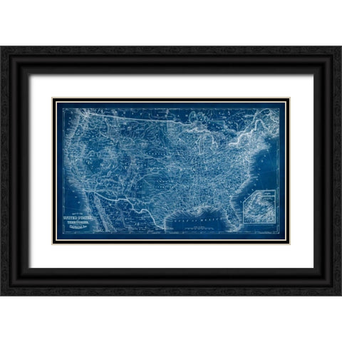 US Map Blueprint Black Ornate Wood Framed Art Print with Double Matting by Vision Studio