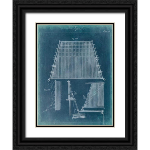 Nautical Detail Blueprint I Black Ornate Wood Framed Art Print with Double Matting by Vision Studio