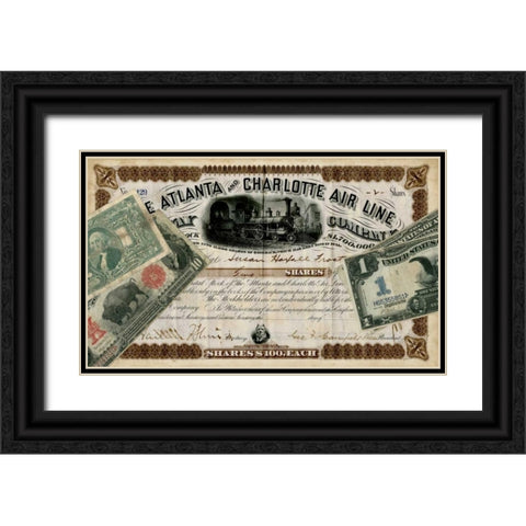 Antique Stock Certificate IV Black Ornate Wood Framed Art Print with Double Matting by Vision Studio