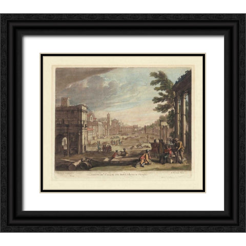 Italian View II Black Ornate Wood Framed Art Print with Double Matting by Lorrain, Claude