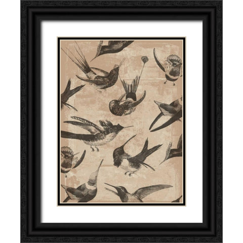 Bird Pattern II Black Ornate Wood Framed Art Print with Double Matting by Goldberger, Jennifer
