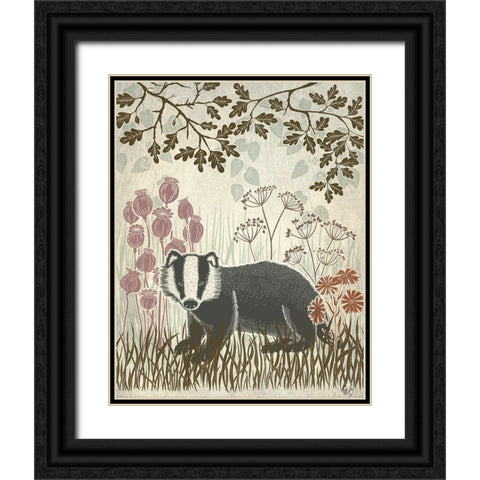 Country Lane Badger 5 - Earth Black Ornate Wood Framed Art Print with Double Matting by Fab Funky