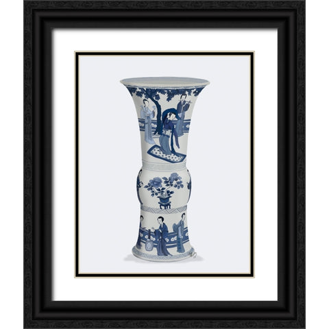 Chinoiserie Vase Dancer Blue Black Ornate Wood Framed Art Print with Double Matting by Fab Funky