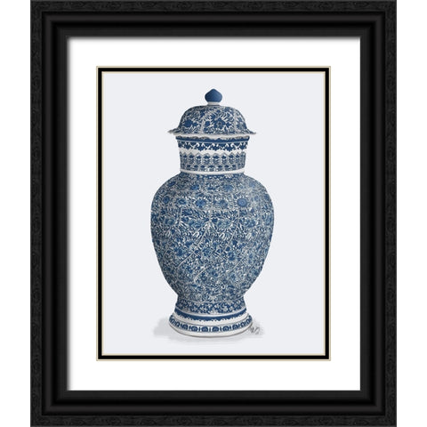 Chinoiserie Vase Flower Spiral Blue Black Ornate Wood Framed Art Print with Double Matting by Fab Funky