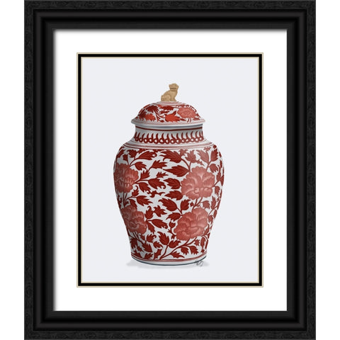 Chinoiserie Vase Golden Lion Red Black Ornate Wood Framed Art Print with Double Matting by Fab Funky