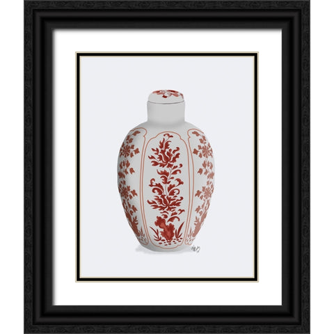 Chinoiserie Vase Vine Red Black Ornate Wood Framed Art Print with Double Matting by Fab Funky