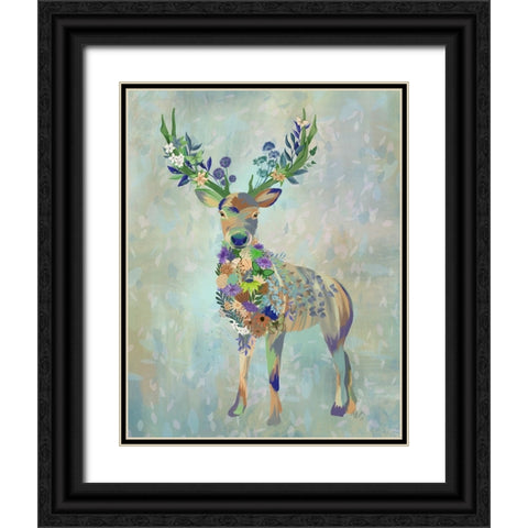 Fantastic Florals Deer-Full Black Ornate Wood Framed Art Print with Double Matting by Fab Funky