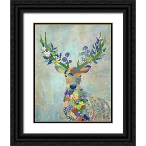 Fantastic Florals Deer-Portrait Black Ornate Wood Framed Art Print with Double Matting by Fab Funky