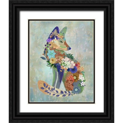 Fantastic Florals Fox-Sitting Black Ornate Wood Framed Art Print with Double Matting by Fab Funky