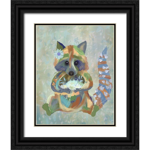 Fantastic Florals Raccoon Black Ornate Wood Framed Art Print with Double Matting by Fab Funky