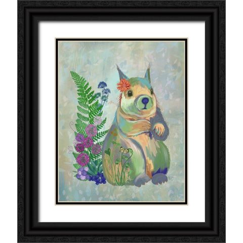 Fantastic Florals Squirrel Black Ornate Wood Framed Art Print with Double Matting by Fab Funky