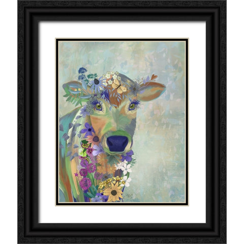 Fantastic Florals Cow Black Ornate Wood Framed Art Print with Double Matting by Fab Funky