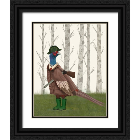 Pheasant Shooting Party 5 Black Ornate Wood Framed Art Print with Double Matting by Fab Funky