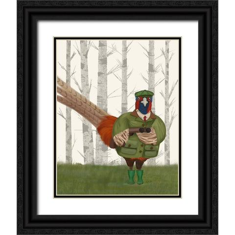 Pheasant Shooting Party 7 Black Ornate Wood Framed Art Print with Double Matting by Fab Funky
