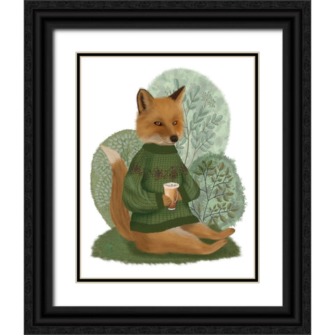 Latte Fox in Sweater Black Ornate Wood Framed Art Print with Double Matting by Fab Funky