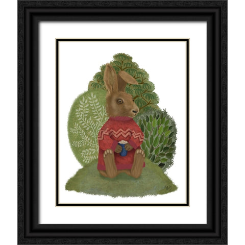 Latte Rabbit in Sweater Black Ornate Wood Framed Art Print with Double Matting by Fab Funky