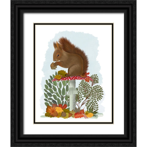 Red Squirrel On Mushroom Black Ornate Wood Framed Art Print with Double Matting by Fab Funky
