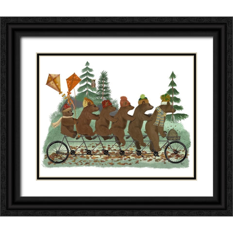 Bear Family Autumn Bike Ride Black Ornate Wood Framed Art Print with Double Matting by Fab Funky