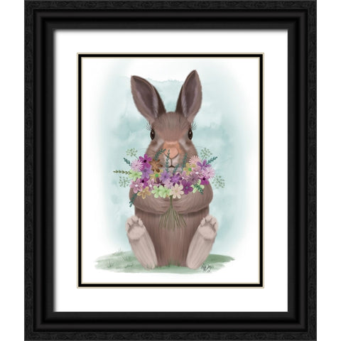 Bunny Bouquet Hug Black Ornate Wood Framed Art Print with Double Matting by Fab Funky