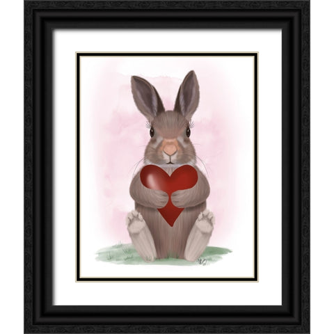 Bunny Heart Hug Black Ornate Wood Framed Art Print with Double Matting by Fab Funky