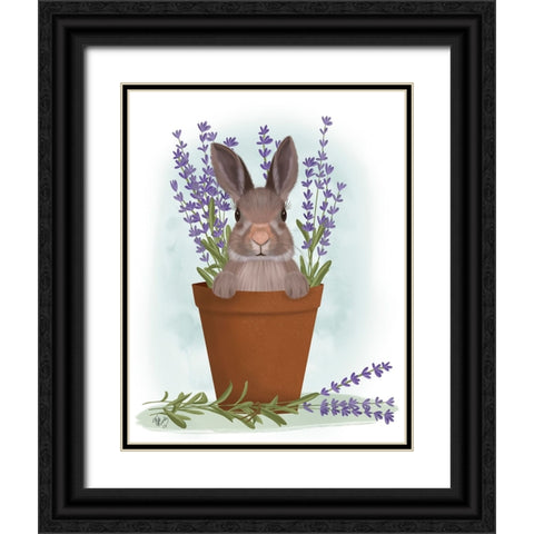 Bunny In Lavender Pot Black Ornate Wood Framed Art Print with Double Matting by Fab Funky