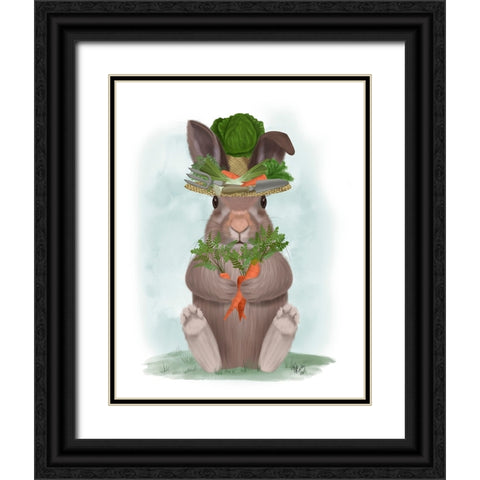 Rabbit Carrot Hat Black Ornate Wood Framed Art Print with Double Matting by Fab Funky