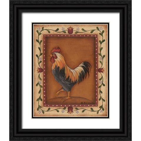 Black Rooster Black Ornate Wood Framed Art Print with Double Matting by Lewis, Kim