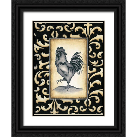 Rooster II Black Ornate Wood Framed Art Print with Double Matting by Lewis, Kim
