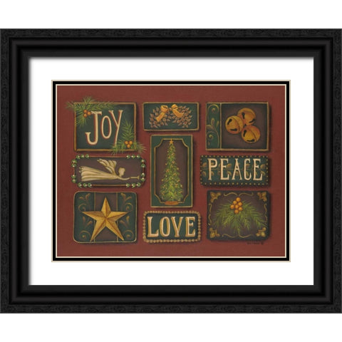 Joy Peace Love Black Ornate Wood Framed Art Print with Double Matting by Lewis, Kim