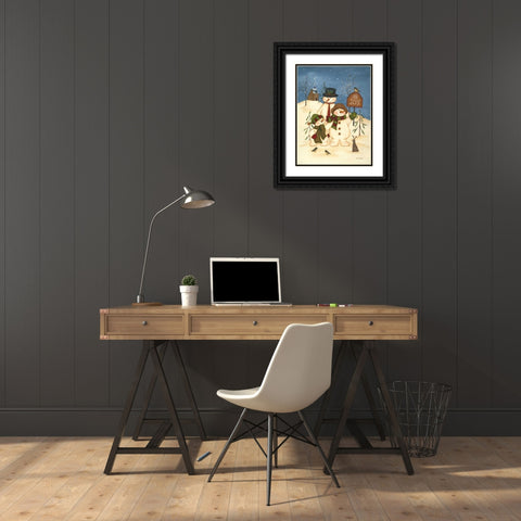 Snowman Family Joy Black Ornate Wood Framed Art Print with Double Matting by Lewis, Kim