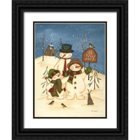 Snowman Family Joy Black Ornate Wood Framed Art Print with Double Matting by Lewis, Kim