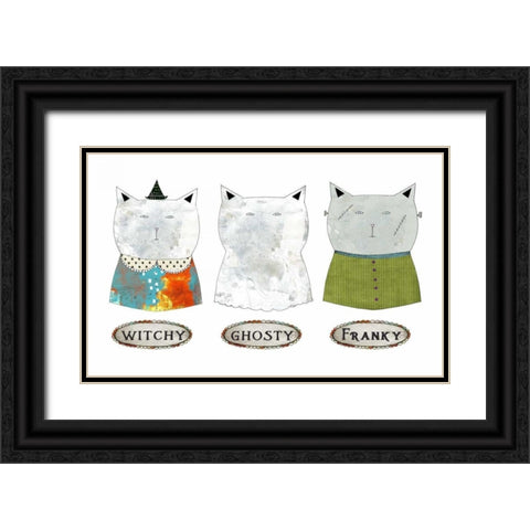 3 Halloween Cats Black Ornate Wood Framed Art Print with Double Matting by Ogren, Sarah
