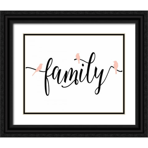 Pink Bird Family Black Ornate Wood Framed Art Print with Double Matting by Moss, Tara