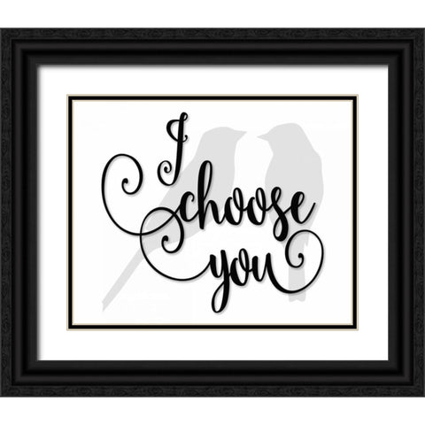 I Choose You - Grey Birds Black Ornate Wood Framed Art Print with Double Matting by Moss, Tara