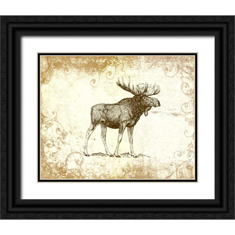 Brown Moose Black Ornate Wood Framed Art Print with Double Matting by Moss, Tara