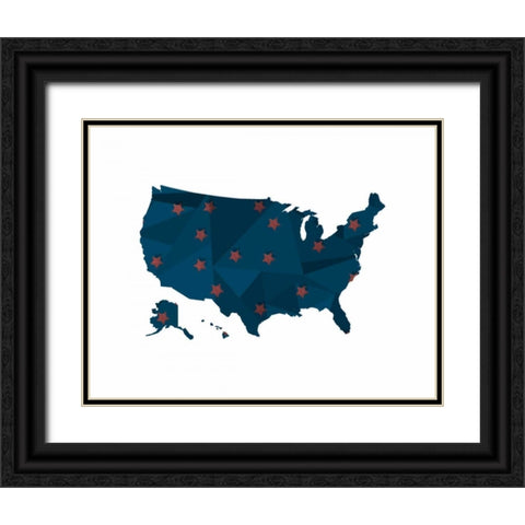 America Blue Red Stars Black Ornate Wood Framed Art Print with Double Matting by Moss, Tara