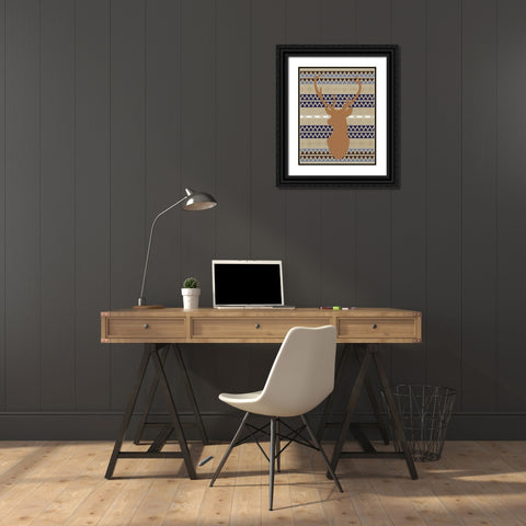 Orange Blue Tribal Deer Black Ornate Wood Framed Art Print with Double Matting by Moss, Tara