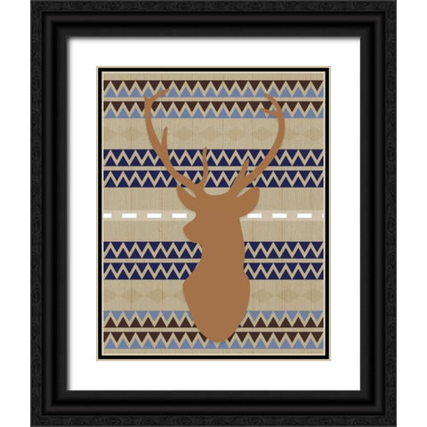 Orange Blue Tribal Deer Black Ornate Wood Framed Art Print with Double Matting by Moss, Tara