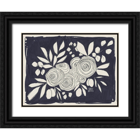 Navy Floral Black Ornate Wood Framed Art Print with Double Matting by Wieners, Valerie