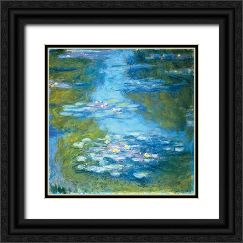 Nympheas Black Ornate Wood Framed Art Print with Double Matting by Monet, Claude